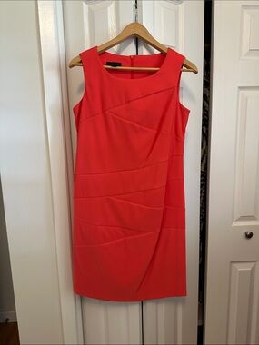 AB Studio Coral-Red Sleeveless Mini Dress with Asymmetric Paneling